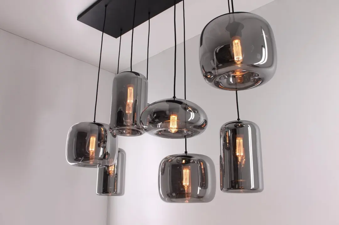 Highlight Preston Hanglamp - 8x E27 - Roodglas & Zwart - 130cm
