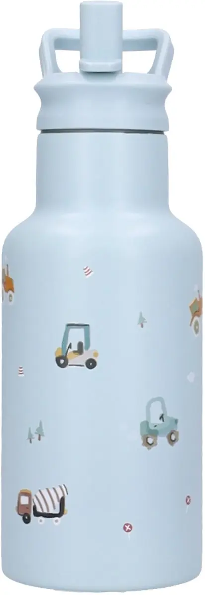 Kidzroom Little Story Schoolbeker & Drinkfles 350ml - Blauw - RVS