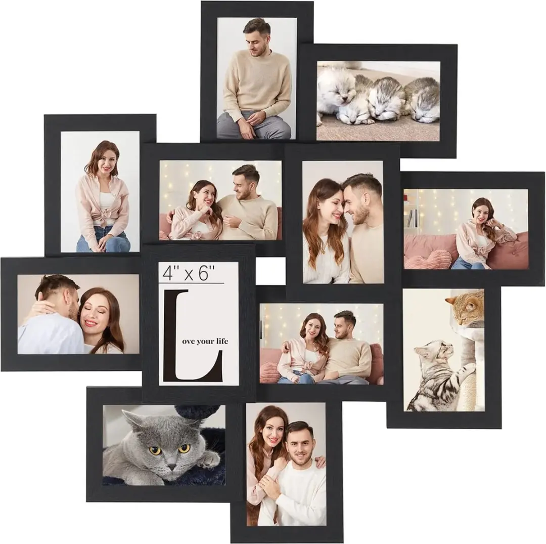 Songmics RPF22W Fotolijst - 12x 10x15cm - MDF - Wit met houtnerf