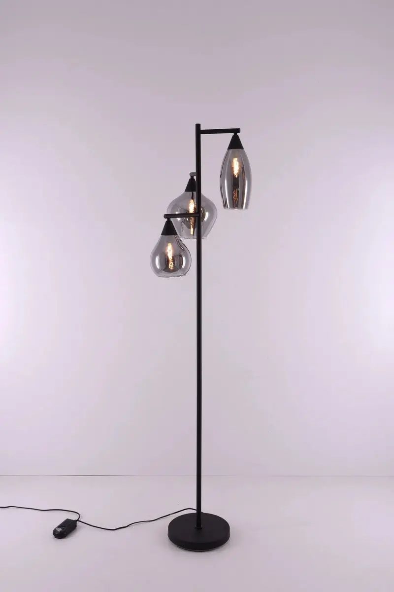 Vloerlamp 3lichts smoke rookglas