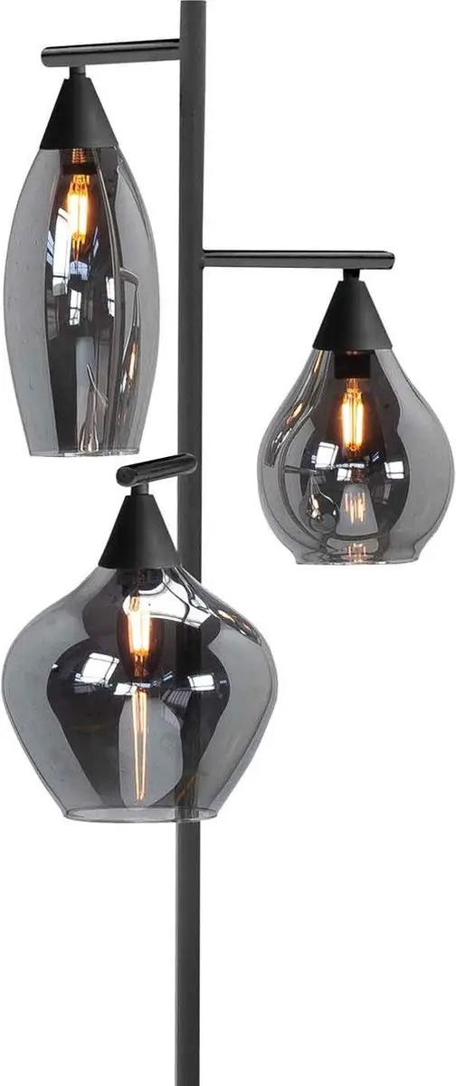 Highlight Vloerlamp 3-lichts Smoke Rookglas - Zwart