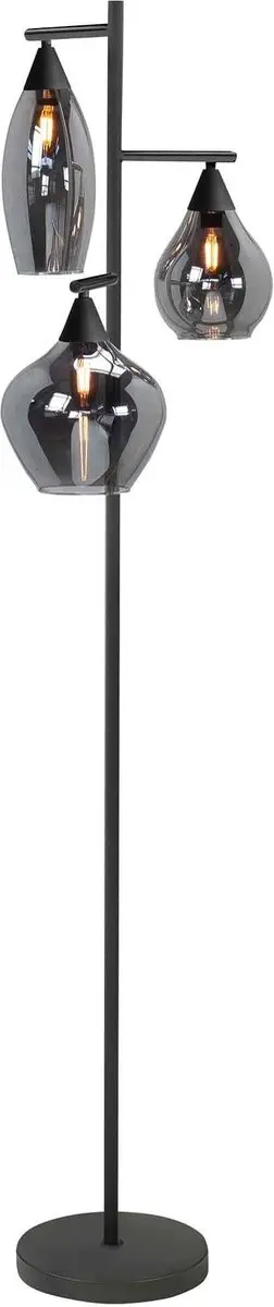 Highlight Vloerlamp 3-lichts Smoke Rookglas - Zwart