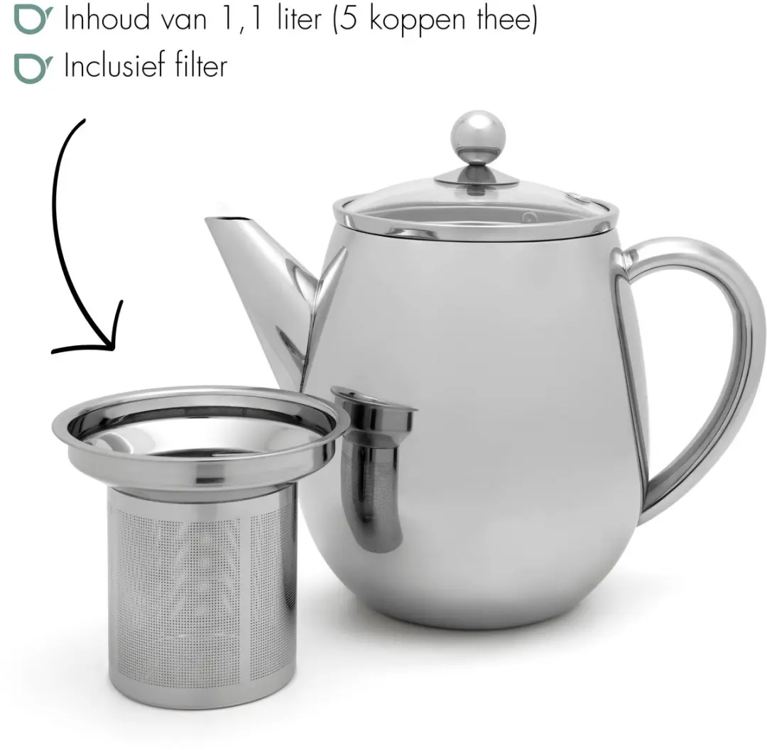 Bredemeijer Eva Theepot Dubbelwandig 1,1L - RVS