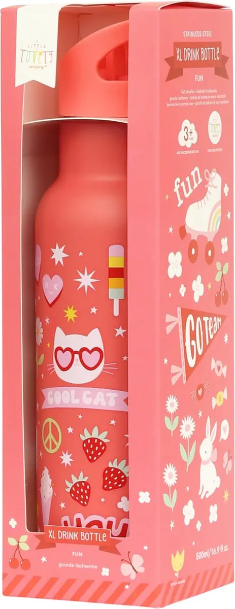 A Little Lovely Company XL Dubbelwandige RVS Drinkfles - Fun