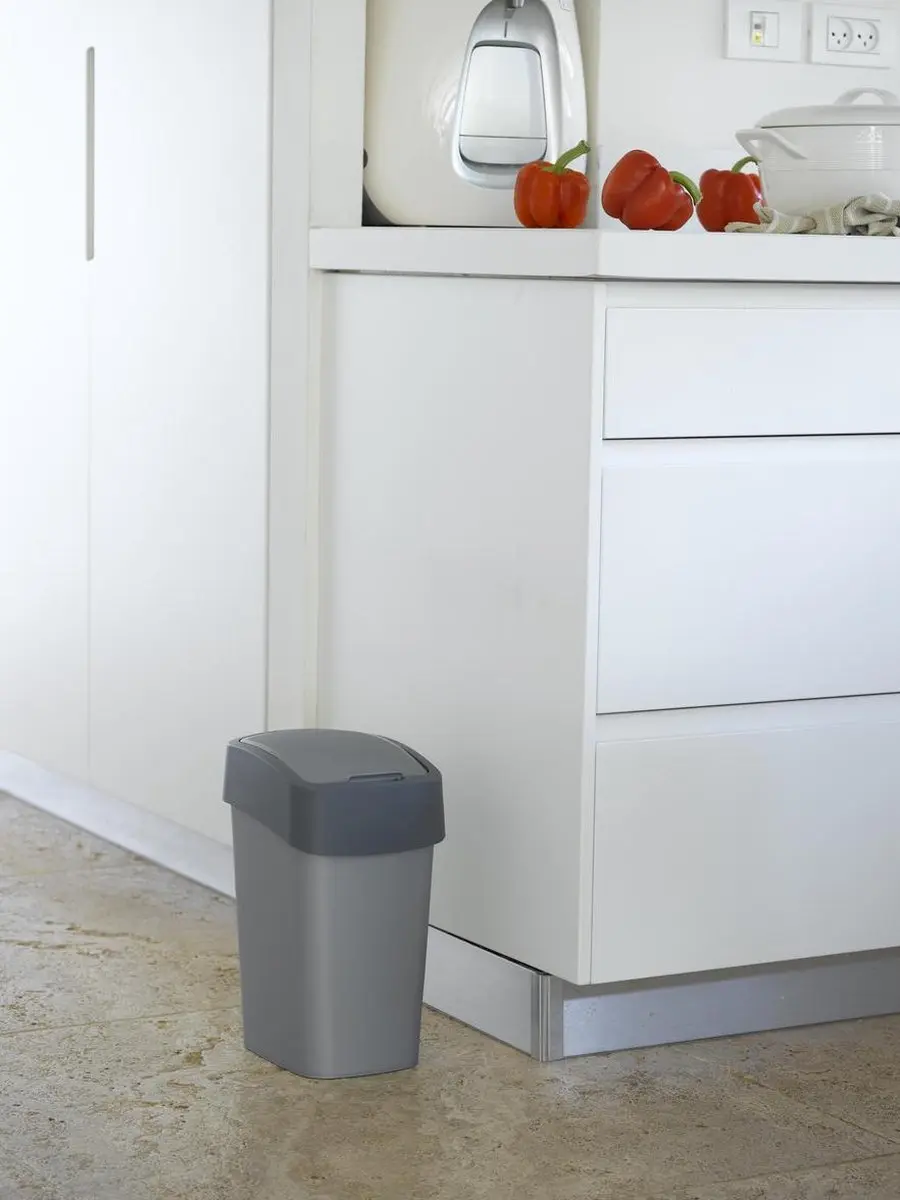 Curver Flip Bin Afvalbak 10L - Zilver/Antraciet