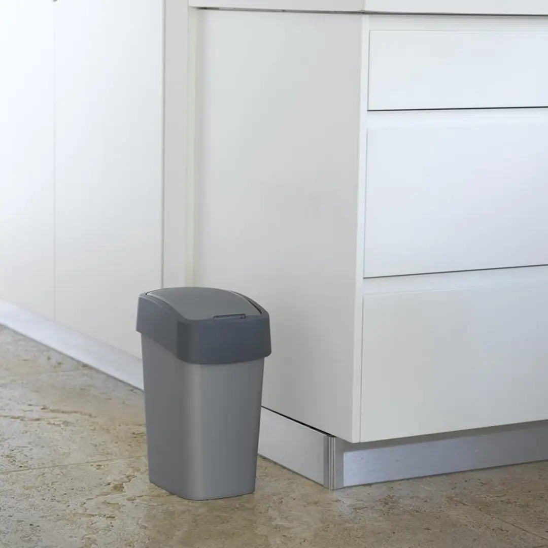 Curver Flip Bin Afvalbak 10L - Zilver/Antraciet