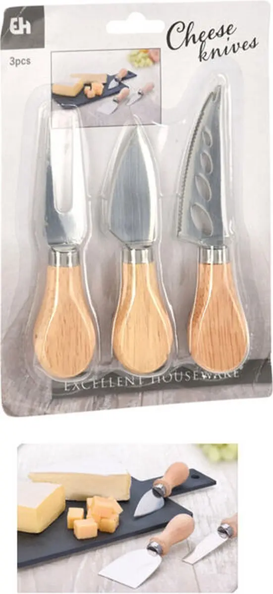 Excellent Houseware Kaasmesjes Set 3 Stuks - Hout