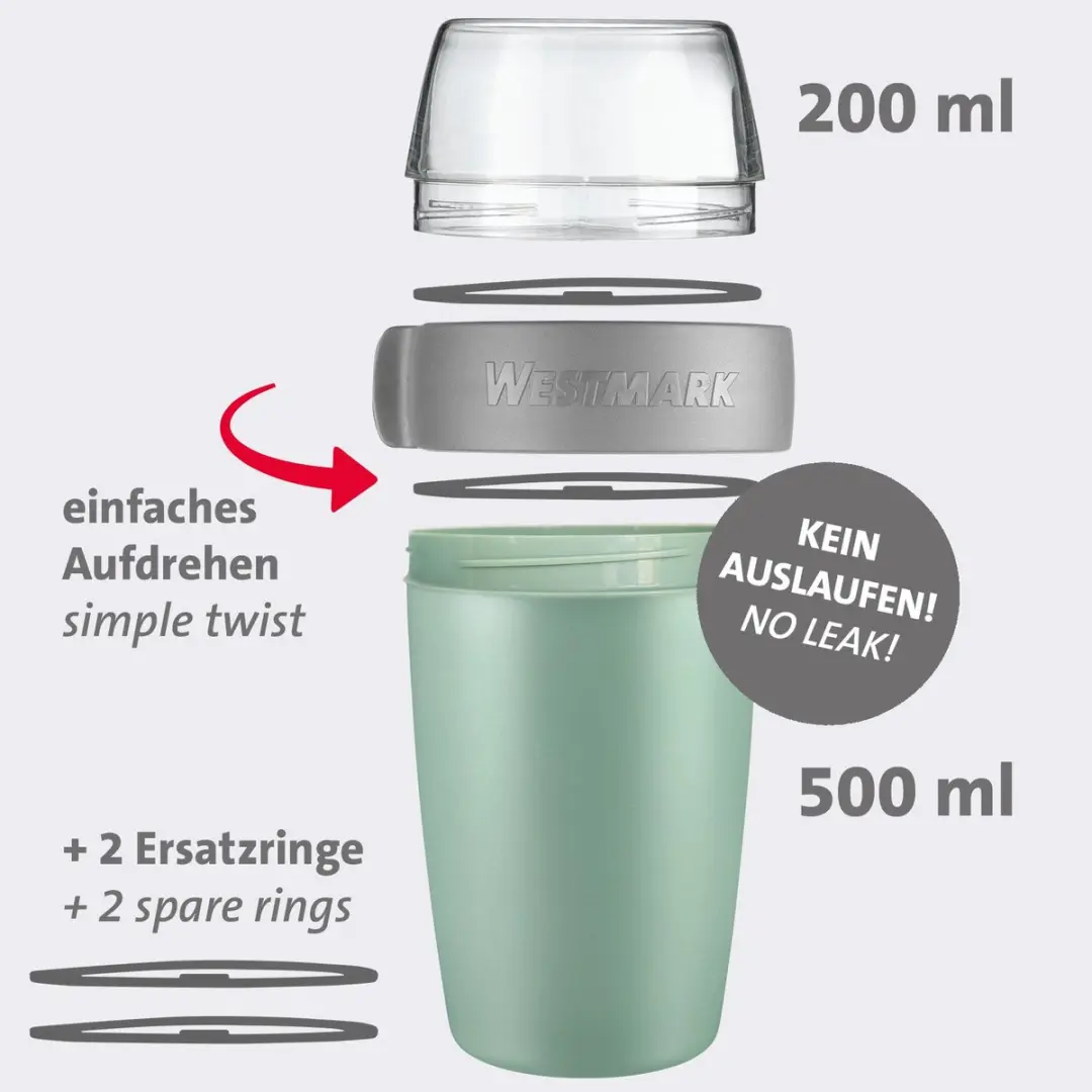 Westmark Muesli Cup Lunchpot 200+500ml - Mintgroen/Grijs/Transparant
