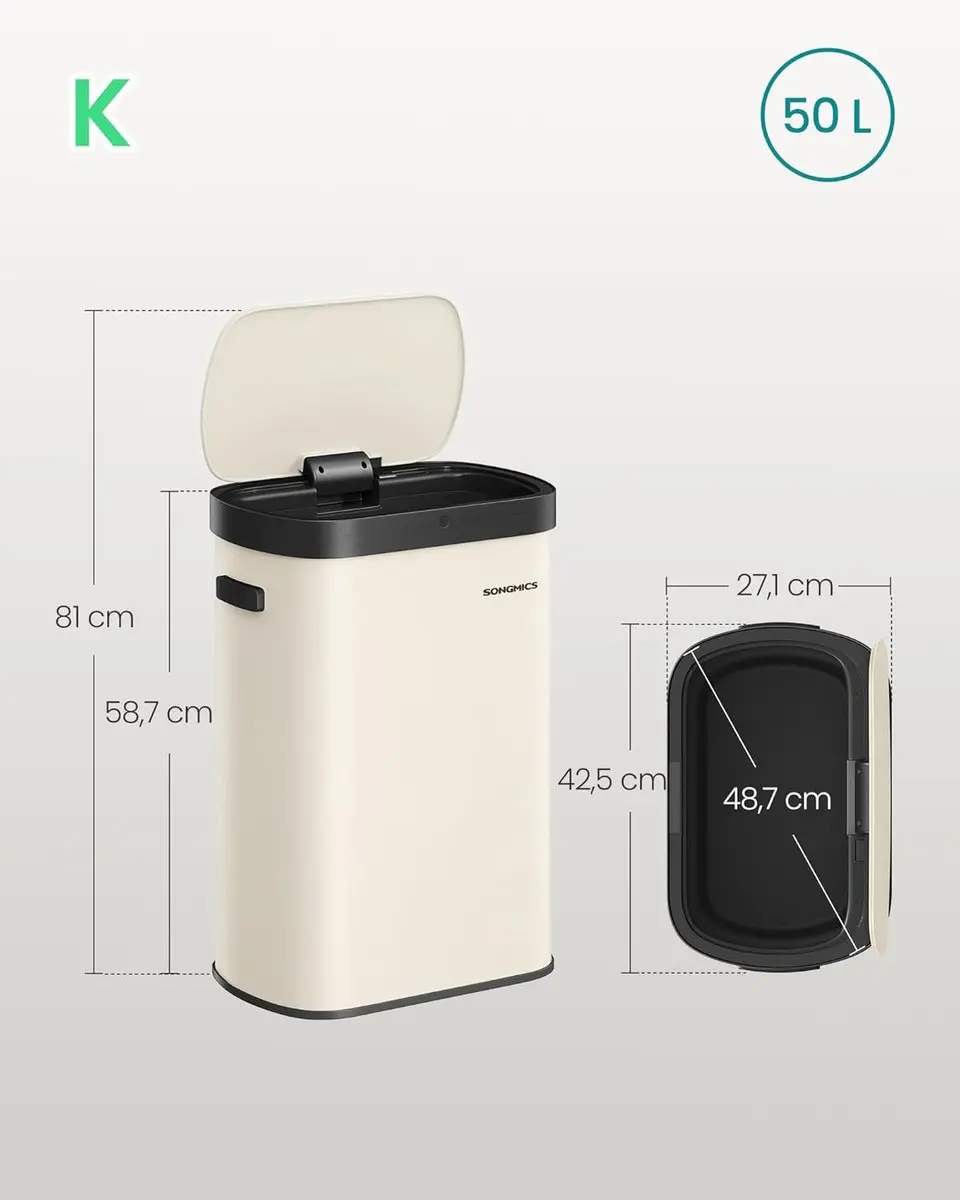 Songmics LTB640AZ02 Keukenafvalbak 50L - Automatisch - Crème