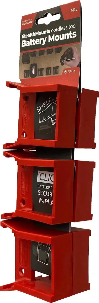 StealthMounts BM-MW18-RED-6 Accuhouder Milwaukee M18 - 6 Stuks - Rood - afbeelding 6 van 6