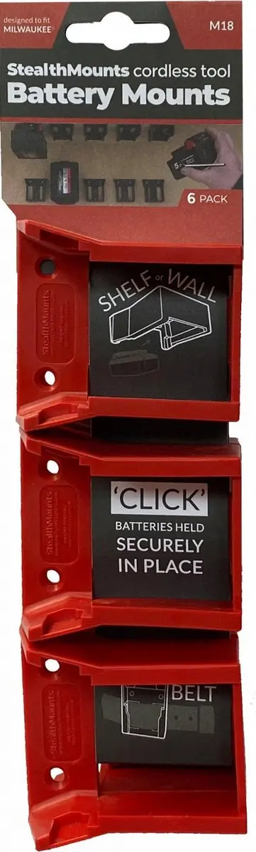StealthMounts BM-MW18-RED-6 Accuhouder Milwaukee M18 - 6 Stuks - Rood