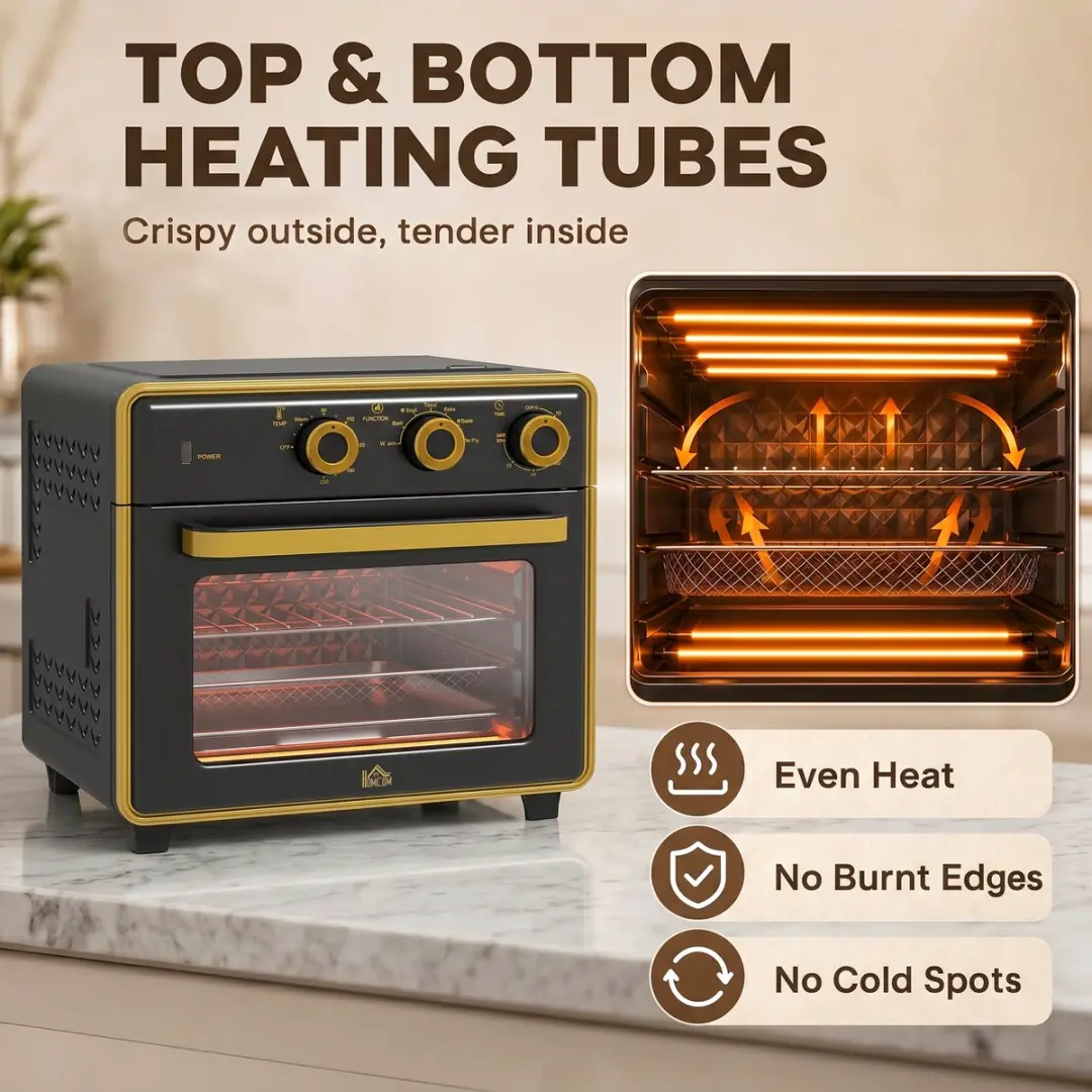 Homcom Mini-oven 20L - 1400W - 36x37,7x34,5cm - Schwarz+Gold