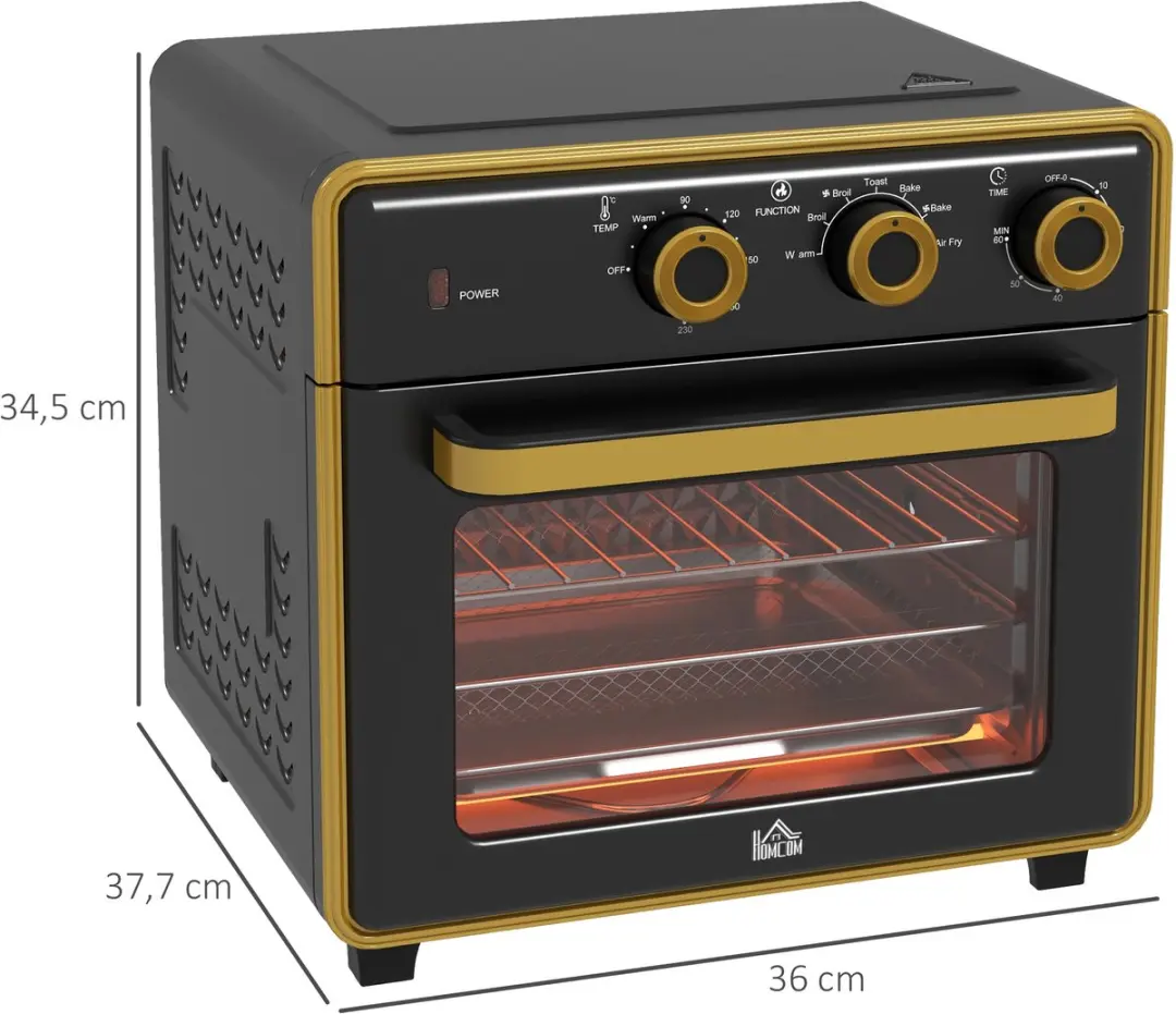 Homcom Mini-oven 20L - 1400W - 36x37,7x34,5cm - Schwarz+Gold