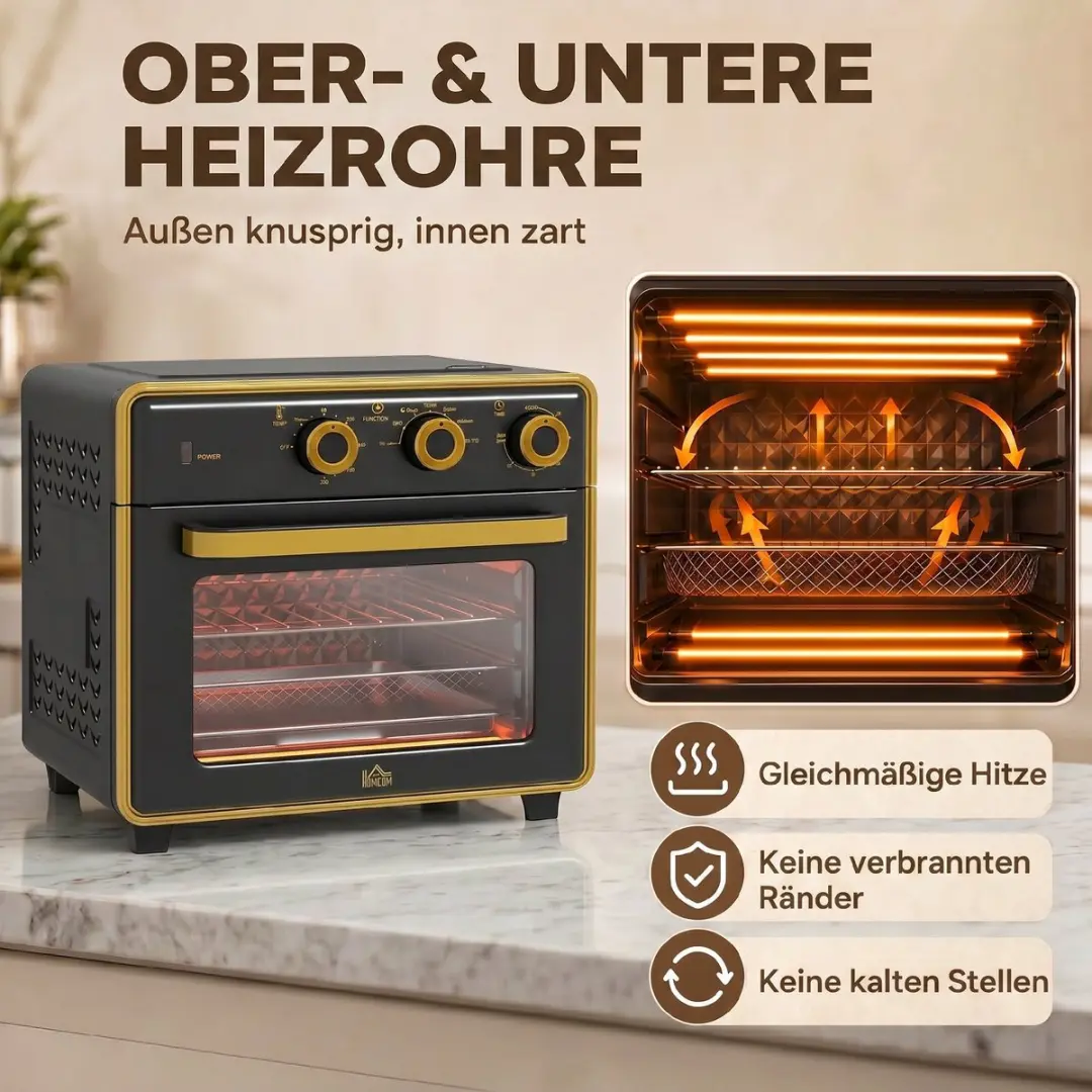 Homcom Mini-oven 20L - 1400W - 36x37,7x34,5cm - Schwarz+Gold - afbeelding 6 van 6