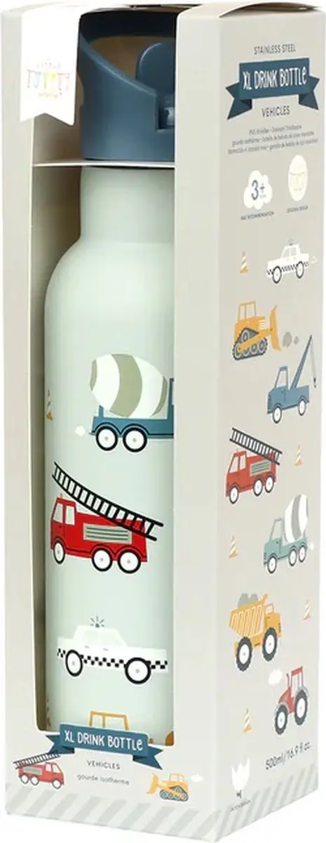 A Little Lovely Company XL Dubbelwandige RVS Drinkfles - Voertuigen