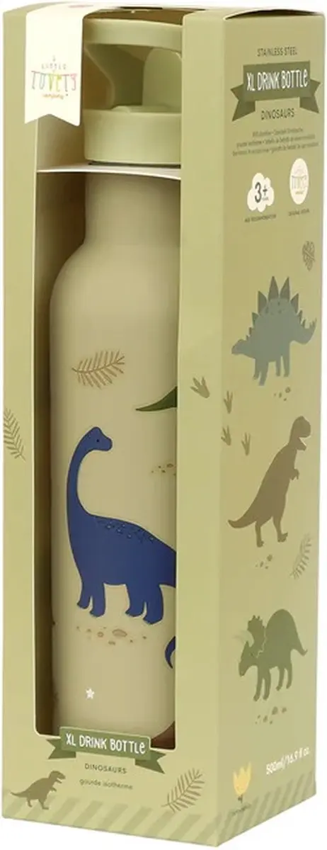 A Little Lovely Company XL Dubbelwandige RVS Drinkfles Dinosaurussen 750ml