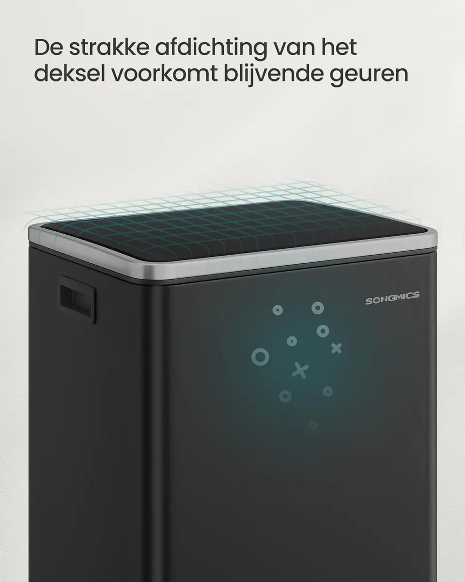 Songmics LTB595B02 Prullenbak 50L - Zwart - 15 Zakken