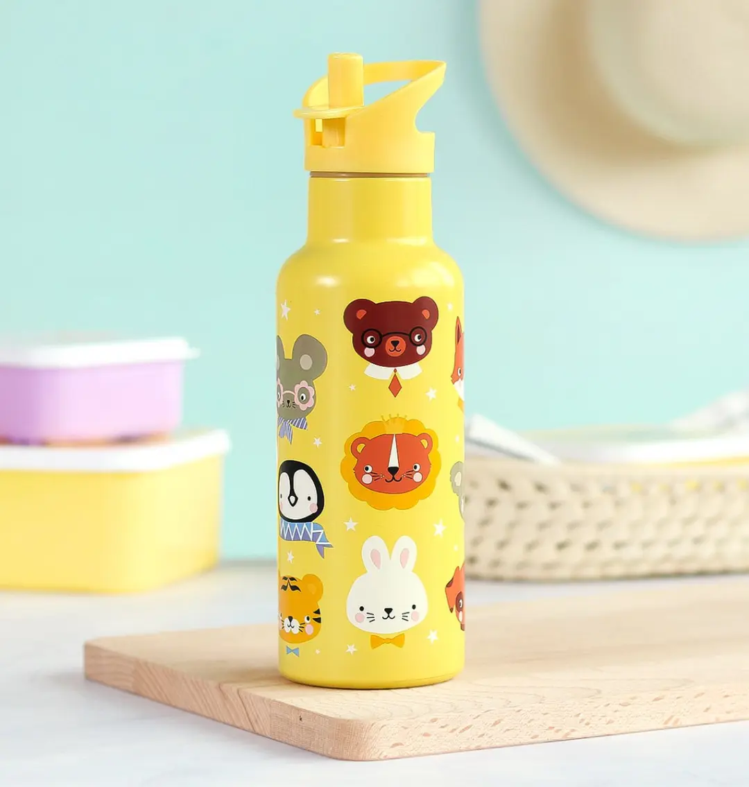 A Little Lovely Company XL Dubbelwandige RVS Drinkfles - Dierenvriendjes