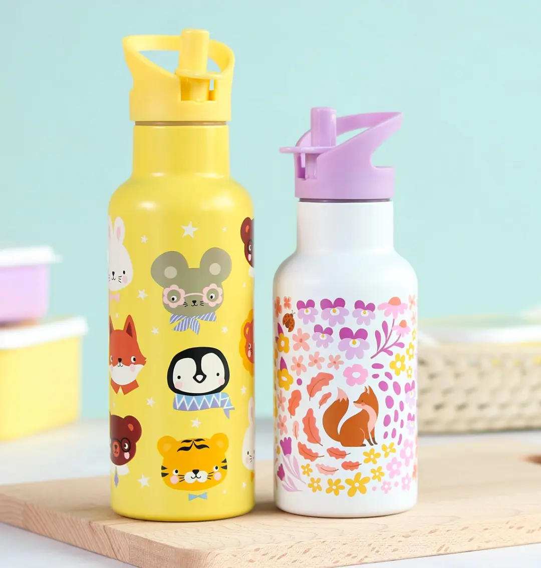 A Little Lovely Company XL Dubbelwandige RVS Drinkfles - Dierenvriendjes