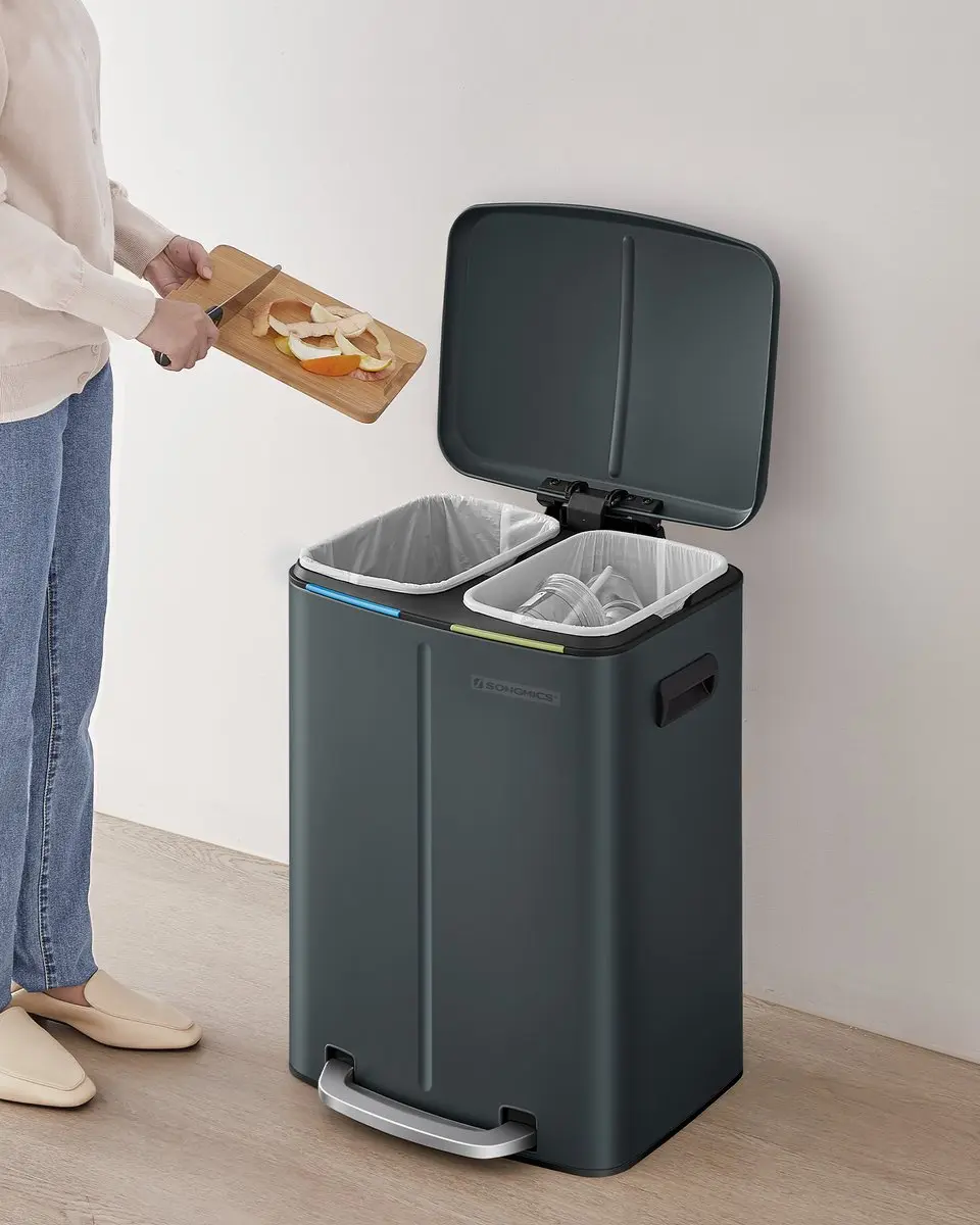 Songmics Pedaalemmer 40L - 2 Vakken Groengrijs