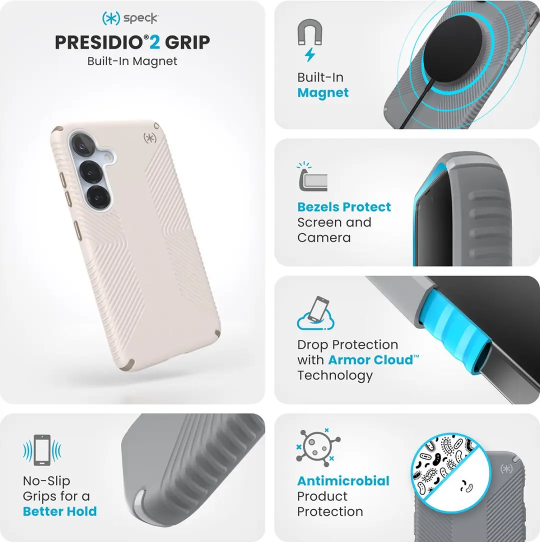 Speck Presidio2 Grip 150870-3214 Hoesje - Samsung Galaxy S24/S25 - Beige/Wit - afbeelding 6 van 6