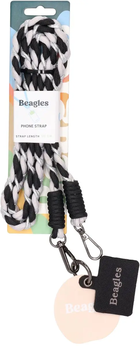 Beagles Fashion Gevlochten Telefoonkoord - Zwart met Zilver