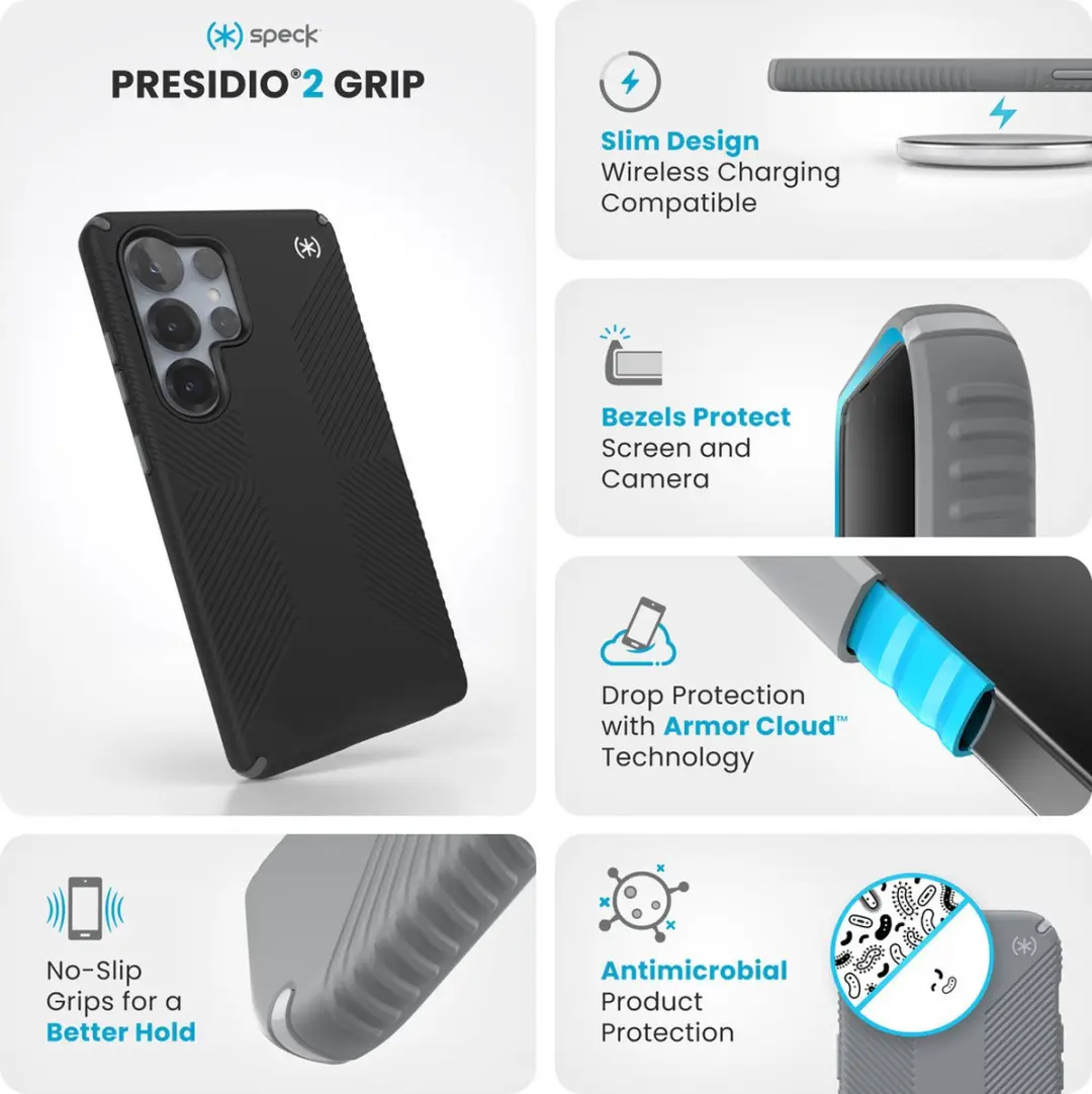 Speck Presidio2 Grip 150890-3205 Hoesje - Samsung Galaxy S25 Ultra - Zwart - afbeelding 6 van 6