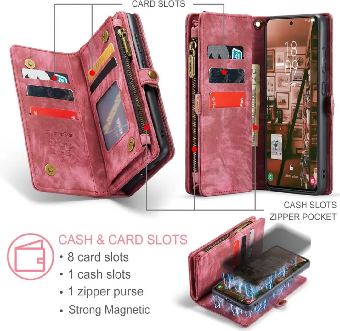 Caseme 008 Hoesje Samsung Galaxy S23 - 2-in-1 Book Case - 8 Pasjes - Pink