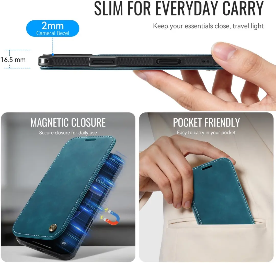 CaseMe 053 Slim Book Case iPhone 13 Pro - MagSafe - Blauw - 3 Pasjes