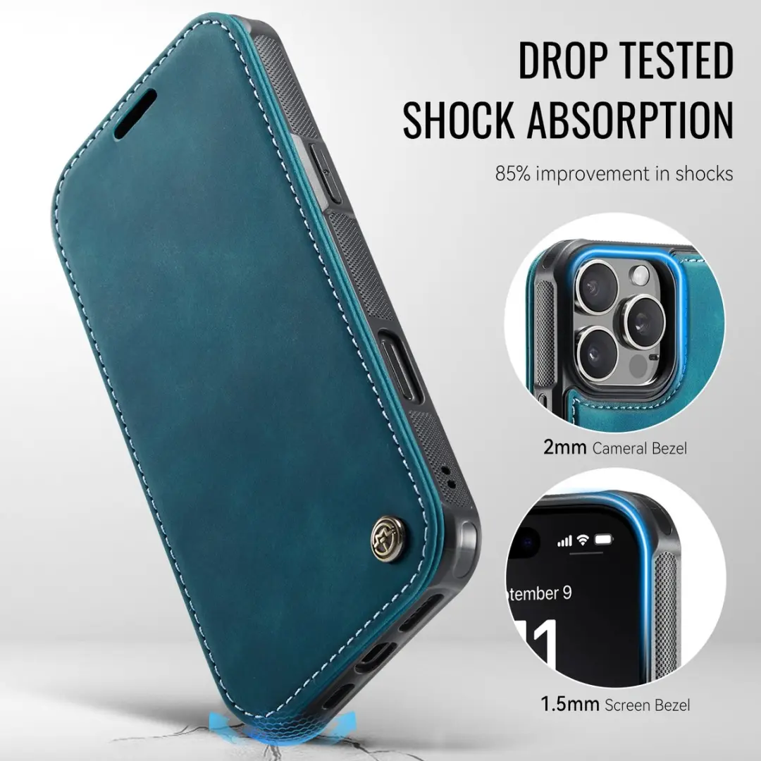 CaseMe 053 Slim Book Case iPhone 13 Pro - MagSafe - Blauw - 3 Pasjes