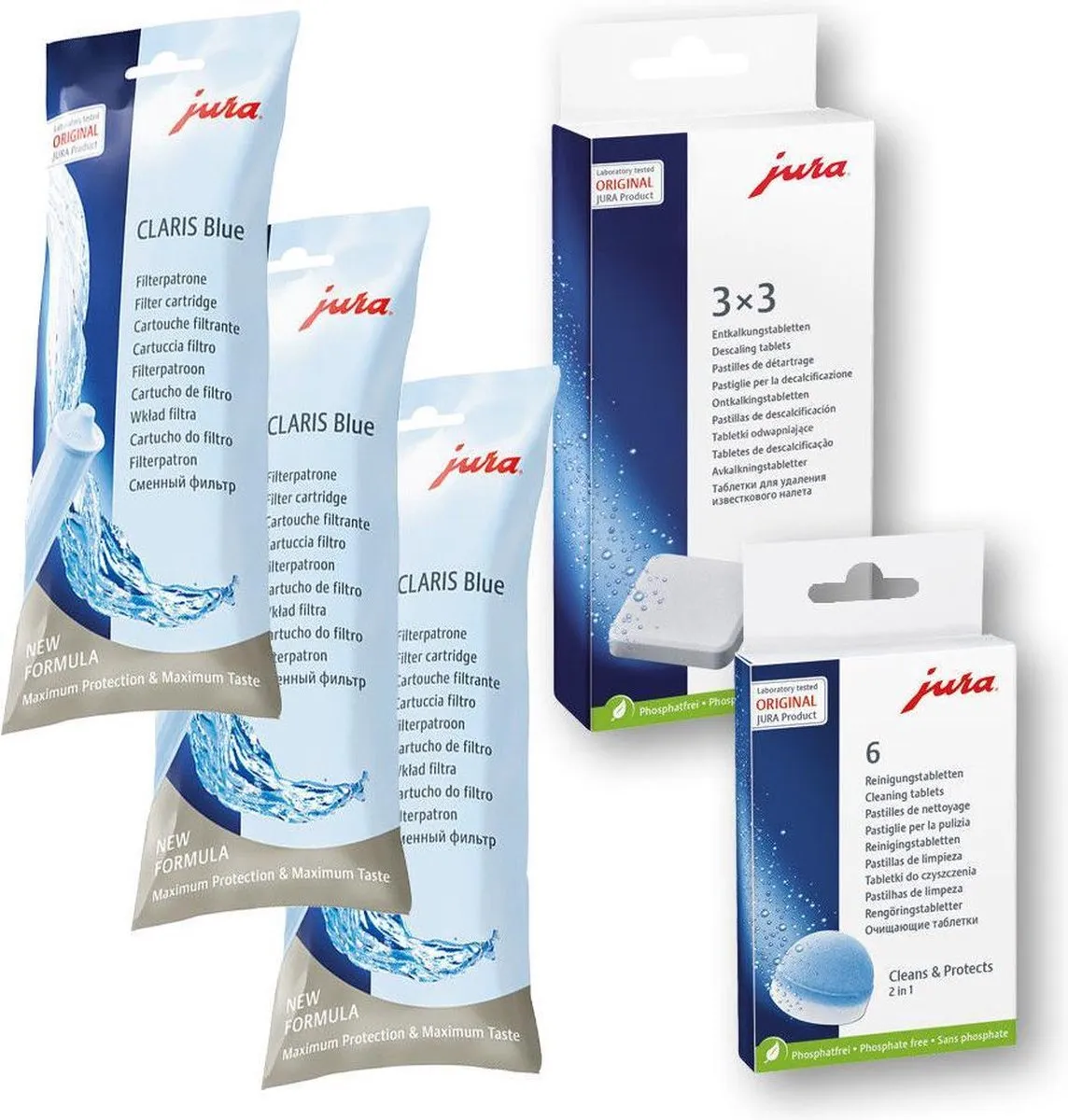 Jura Blue Waterfilter & Ontkalker/Reiniger Set