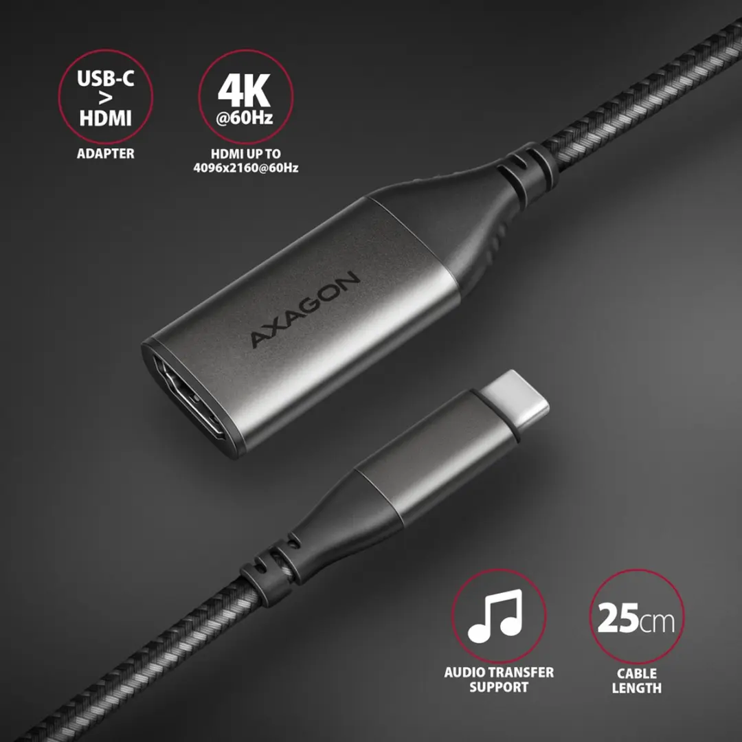 Axagon USB-C naar HDMI Adapter RVC-HI2M - 4K UHD - Zwart
