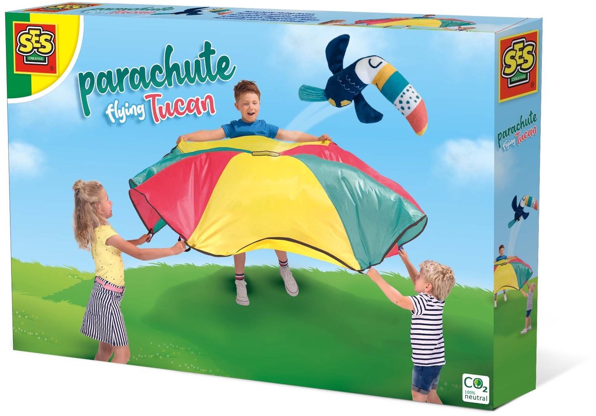 SES - Parachute vliegende toekan - stevig materiaal - inclusief toekan en parachute doek