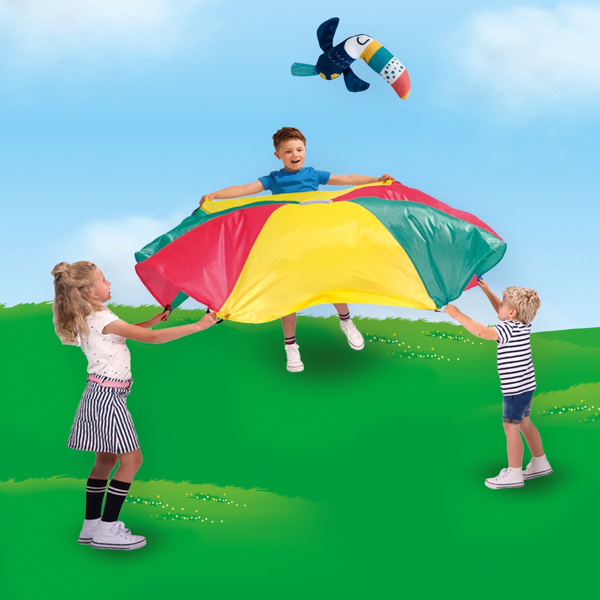 SES - Parachute vliegende toekan - stevig materiaal - inclusief toekan en parachute doek