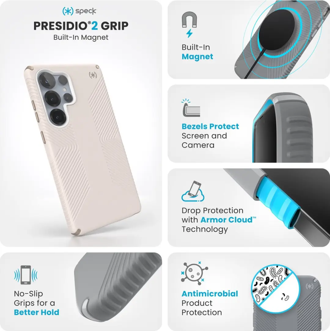 Speck Presidio2 Grip 150894-3214 Hoesje - Samsung Galaxy S25 Ultra - Beige/Wit