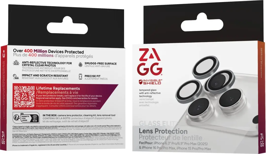 ZAGG InvisibleShield iPhone 17 Pro Camera Beschermer - Zilver - 3 Stuks