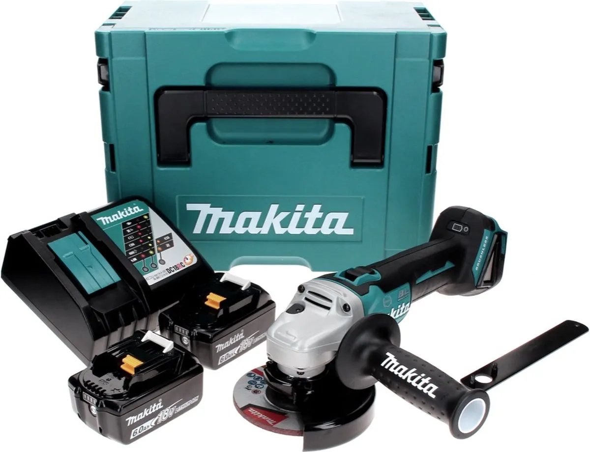 Makita DGA 506 RGJ Haakse Slijper 18V - 125mm - 2x 6.0Ah + Lader + Makpac - afbeelding 2 van 5