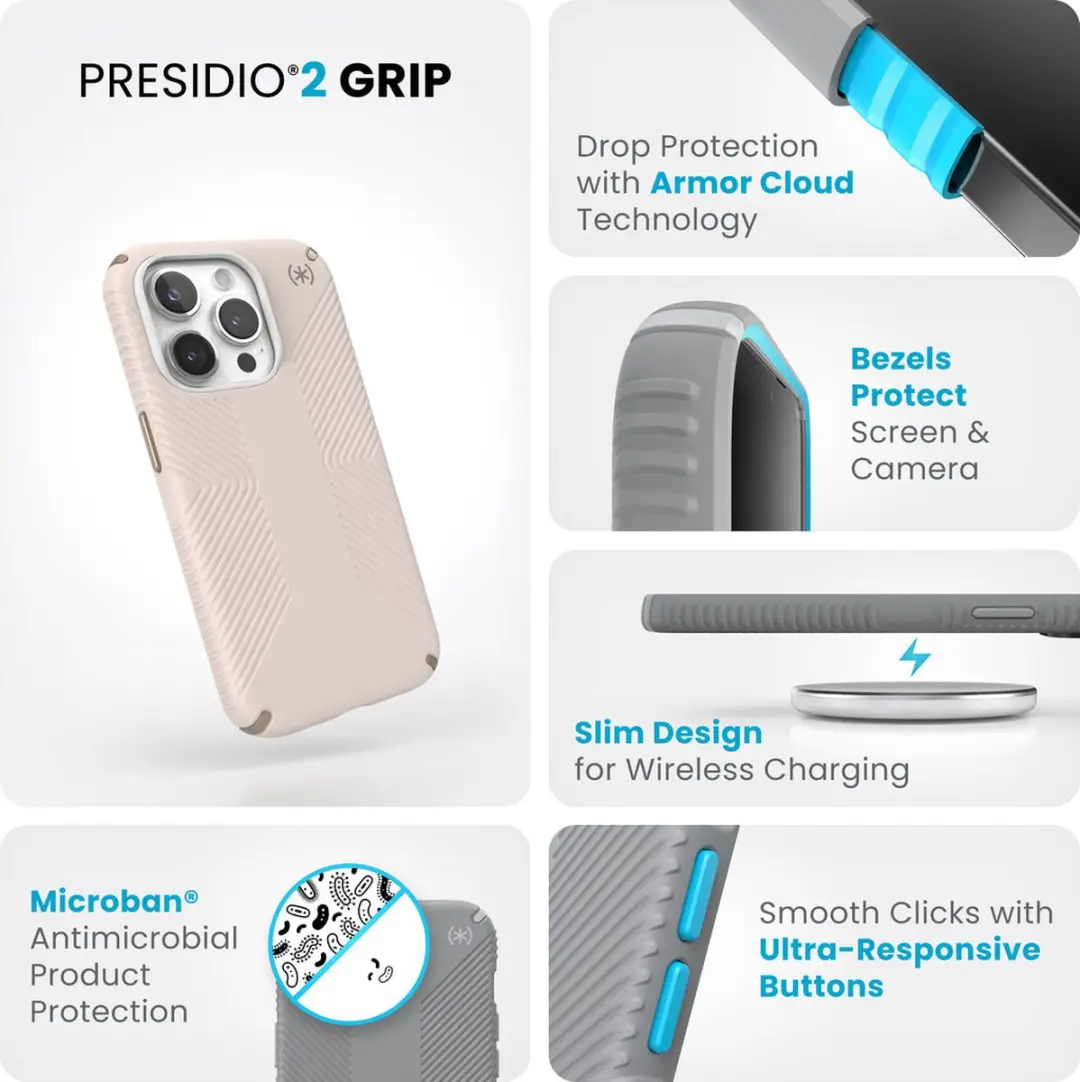 Speck Presidio2 Grip iPhone 15 Pro Hoesje - Beige/Geel