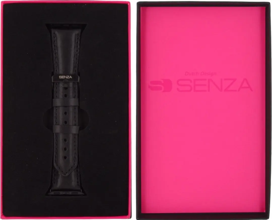 Senza Desire Strap Leren Bandje Apple Watch Series 7 45mm - Zwart