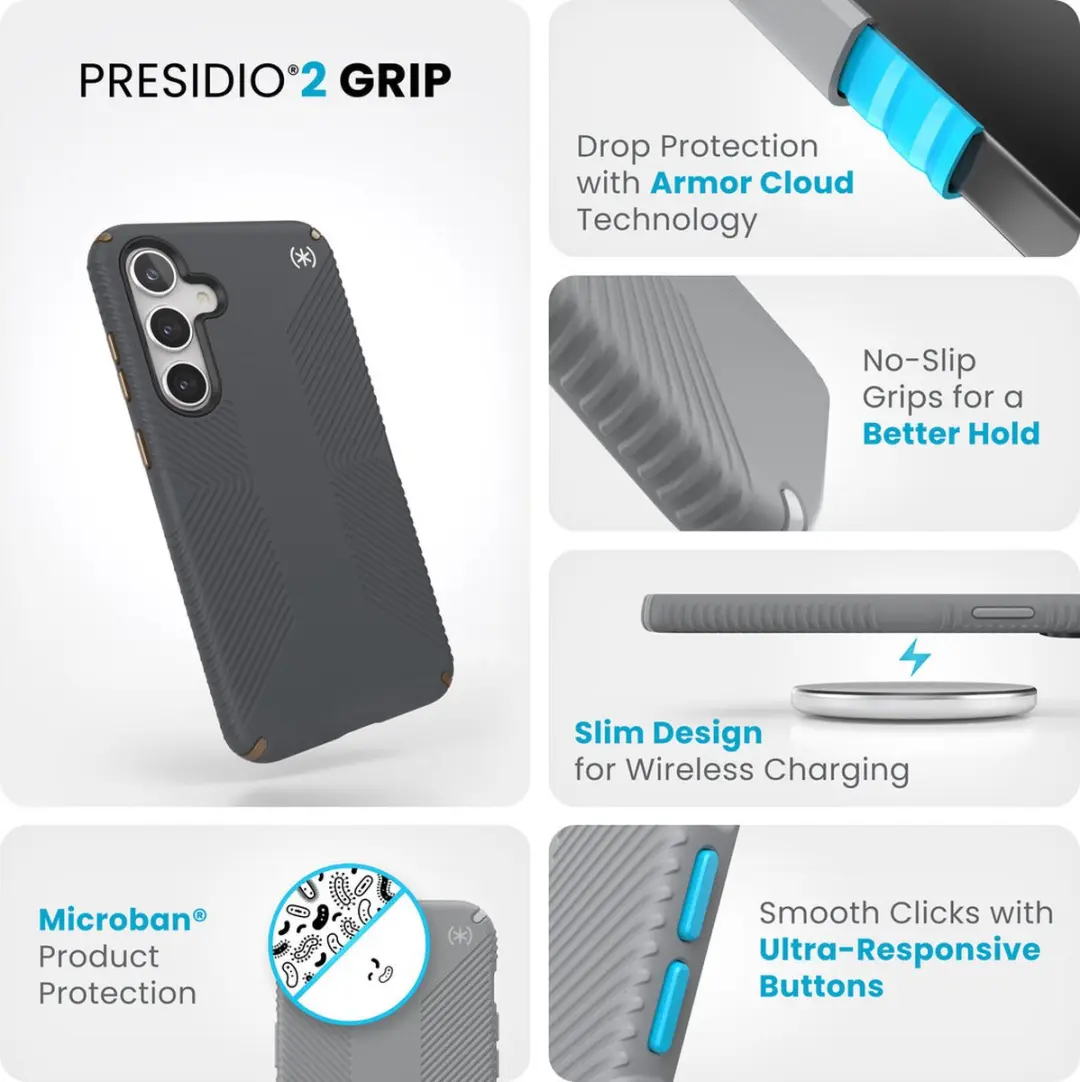 Speck Presidio2 Grip 150616-3212 Hoesje - Samsung Galaxy S24 Plus Grijs