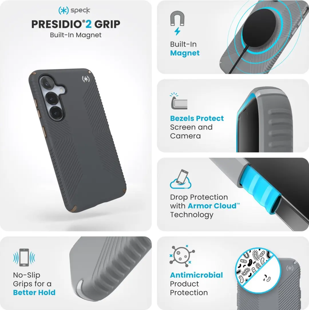 Speck Presidio2 Grip 150868-3212 Hoesje - Samsung Galaxy S25 - Grijs