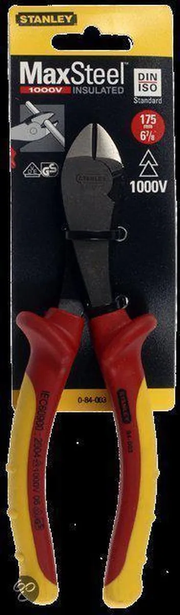Stanley VDE 1000V Kracht-Zijsnijtangen 160mm - Geel