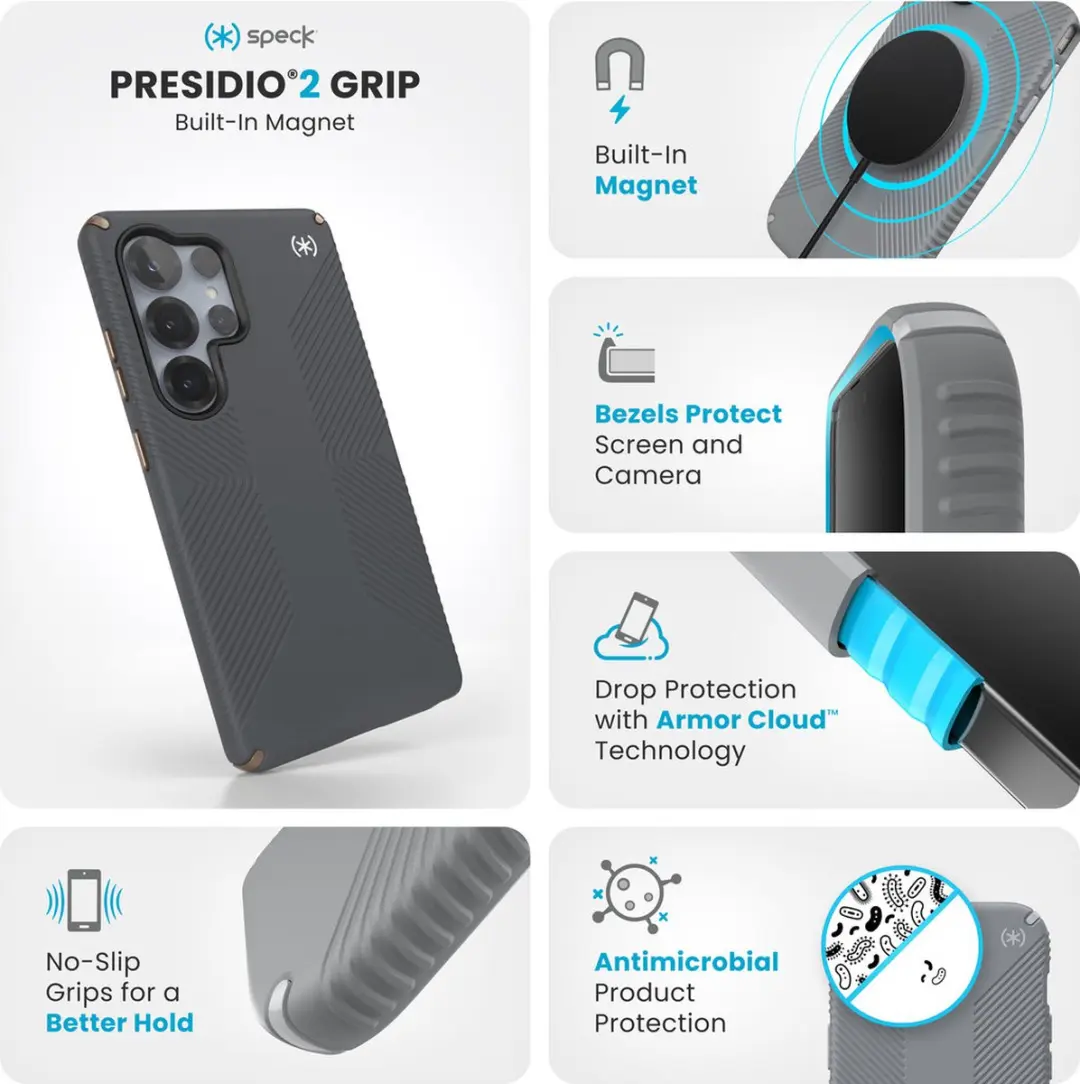 Speck Presidio2 Grip 150892-3212 Hoesje - Samsung Galaxy S25 Ultra - Grijs