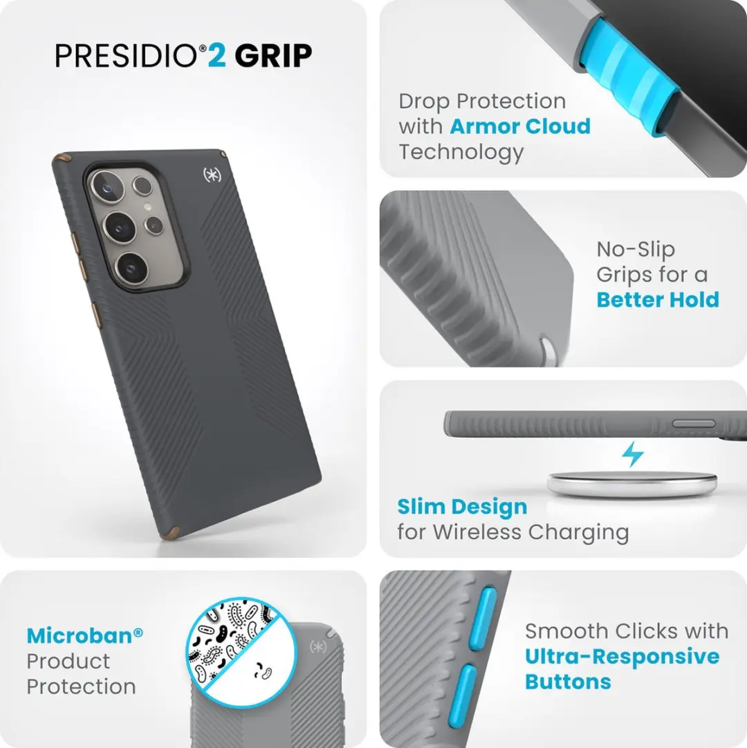 Speck Presidio2 Grip 150619-3212 Hoesje - Samsung Galaxy S24 Ultra - Grijs