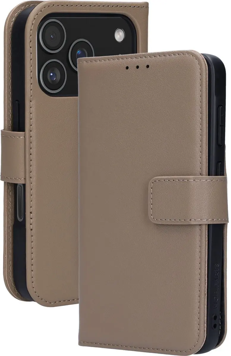 Mobiparts MP-130628 Hoesje iPhone 17 Pro - Leder Wallet 3 Pasjes - Beige