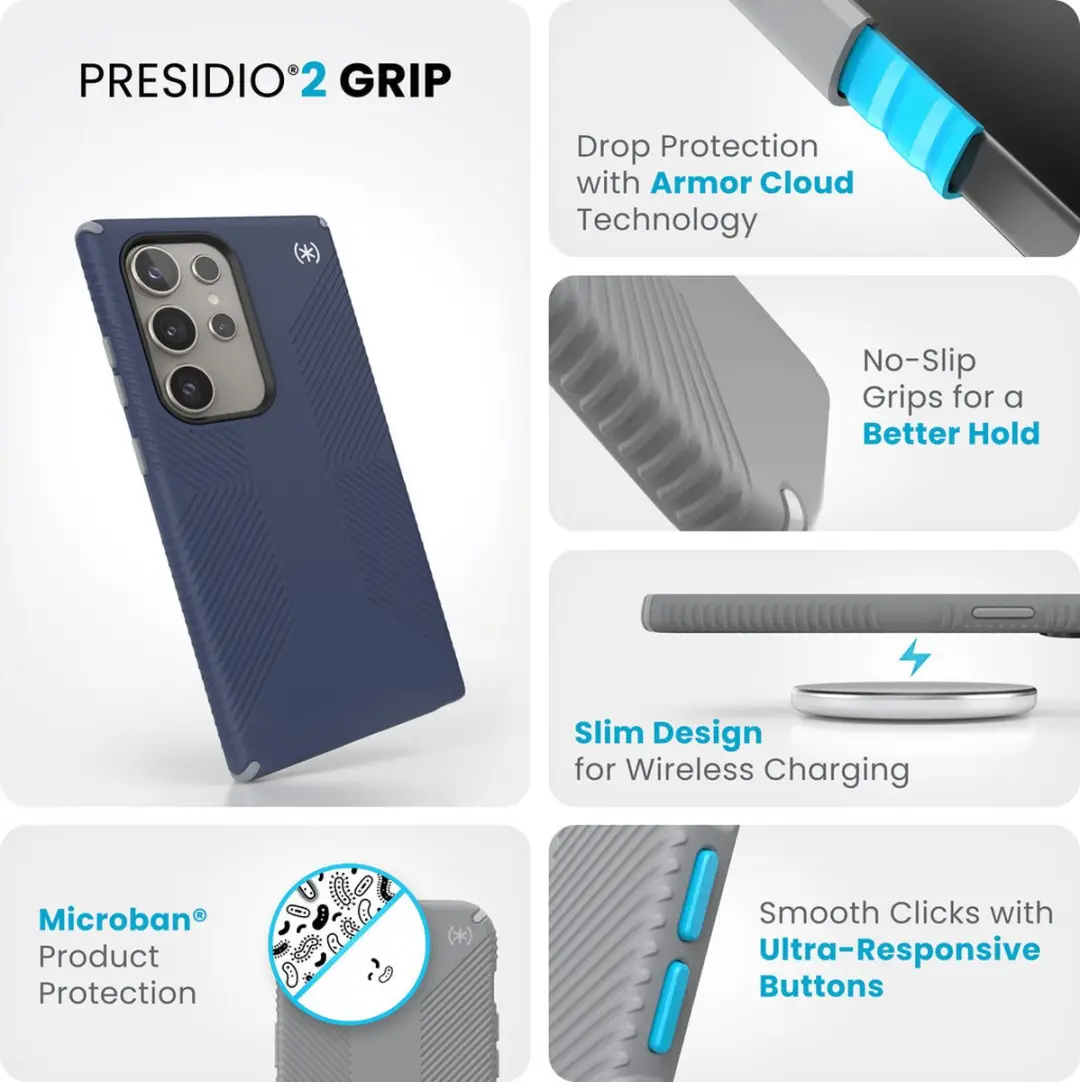 Speck Presidio2 Grip Hoesje - Samsung Galaxy S24 Ultra - Blauw