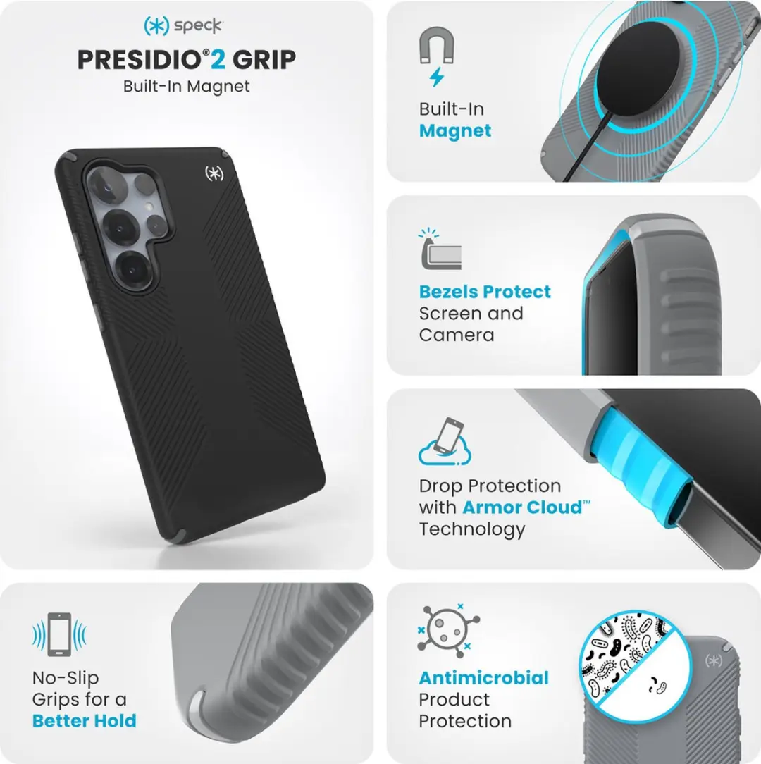 Speck Presidio2 Grip 150898-3205 Hoesje - Samsung Galaxy S25 Ultra - Zwart