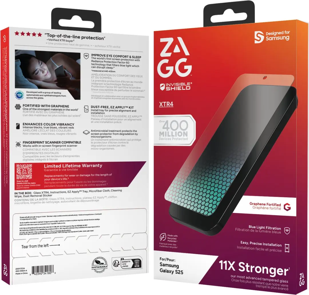 ZAGG InvisibleShield Glass XTR4 Samsung Galaxy S25 - Blauw lichtfilter