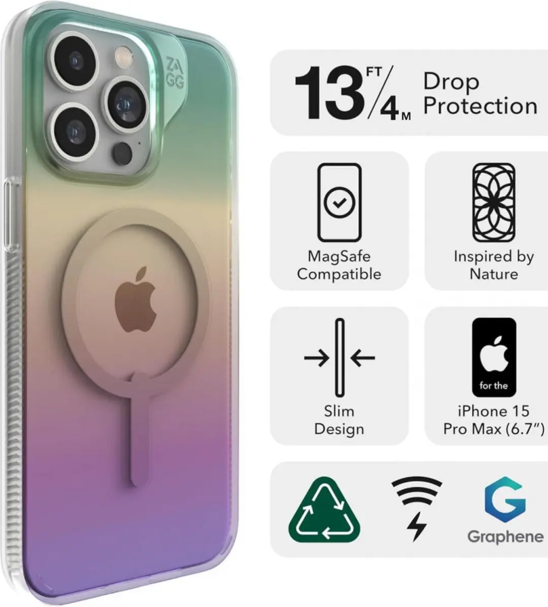 ZAGG Milan Snap Hoesje 702312659 - iPhone 15 Pro Max - MagSafe - Iridescent Roze - afbeelding 6 van 6