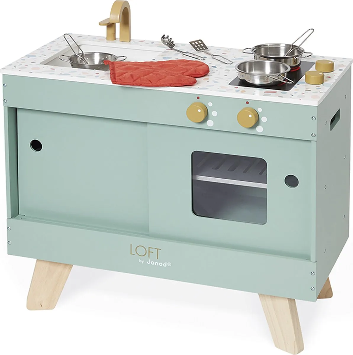 Janod Loft Houten Speelkeuken - 7 Accessoires - 50,3cm